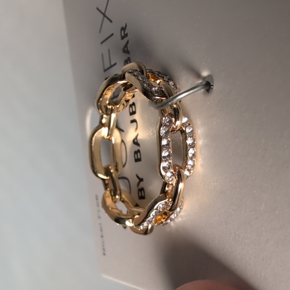 Sugarfix by Bauble Bar Gold Tone Chain Link Ring with Crystals Size 8 - Picture 2 of 5